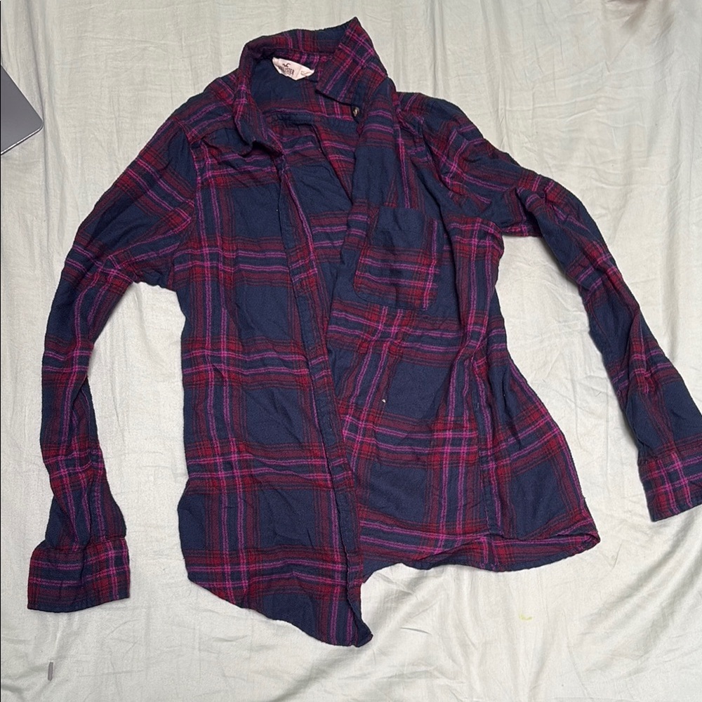 Hollister Red and Navy Plaid Shirt